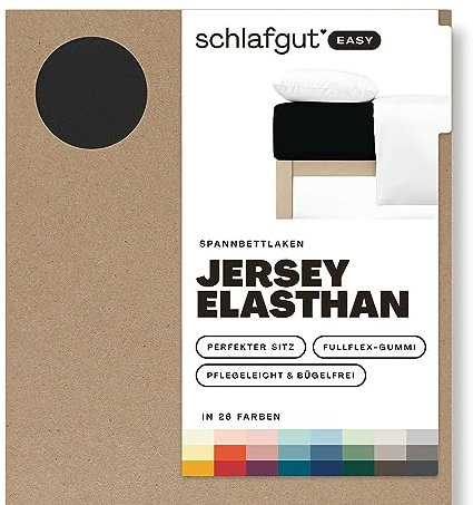 Schlafgut Easy Jersey Elasthan Spannbettlaken 180x200 bis 200x220 Off-Black, Spannbetttuch aus superweicher Baumwolle mit Elasthan
