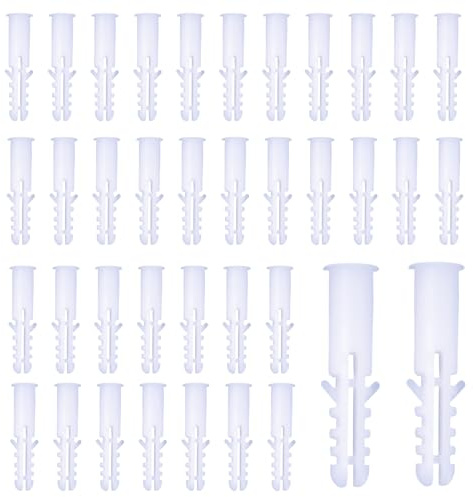 300Pcs S4 (4mm) Expansion Anchor Kit with 6mm Drill Bit - Plastic Drywall Ribbed Anchors for Solid Materials, Column Frame Fixings, and More - White (Without Screws)