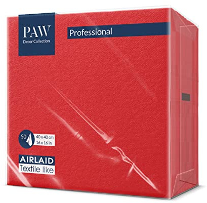 PAW - 50 Serviettes Airlaid Aspect Tissu Unies (40x40 cm) | Serviettes Absorbantes de Haute Qualité | Idéales pour Mariage, Réception et Fête | Décoration de Table - Gentle Touch Rouge