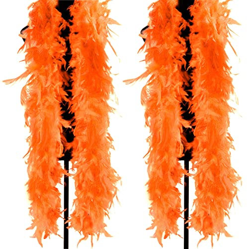 Federboa für Weihnachtsbaum,2 Stücke Orange 2m Einfarbig Flauschige Federboa Weihnachten Band Boa Streifen Federschal Kostüm 20er Jahre Party Karneval Verkleidungszubehör für Damen Mädchen