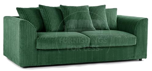 Furnishings For Less UK New Luxor Green Fabric 3 Seater Sofa | Jumbo Cord Scatter Back Settee (Green, 3 Seater)