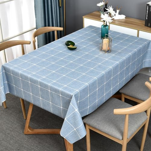 TruDelve Plastic Table Cloth Rectangle Tables Gray Vinyl Tablecloth Waterproof Wipeable Oilcloth Tablecloths for Dining Table Cover(Checkered-Grey,72 x 54 (Rectangular))
