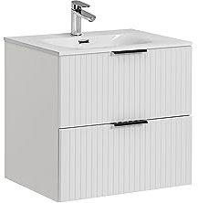 ADEL White Waschbeckenunterschrank 60 cm, Waschtisch mit Arbeitsplatte oder Waschbecken, weiße Waschbecken, gefräste Türen, Badezimmermöbel (mit Waschbecken)