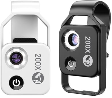 200X Handy Mikroskop, Tragbares Handy-Mikroskop mit LED und Universal-Clip-Makro, HD-Identifikation kompatibel mit den meisten Handys, für Kinder, Handmikroskop, Dermatoskop, Haaranalysator (schwarz)