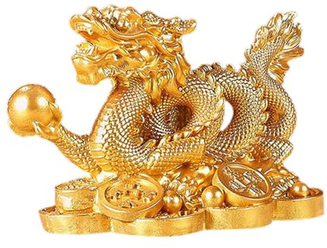 Drago d'oro Feng Shui, statua di drago dorato lucido, statuetta antica moneta cinese in resina, statua decorativa drago dorato, elegante statua di drago cornucopia per la decorazione domestica fortuna