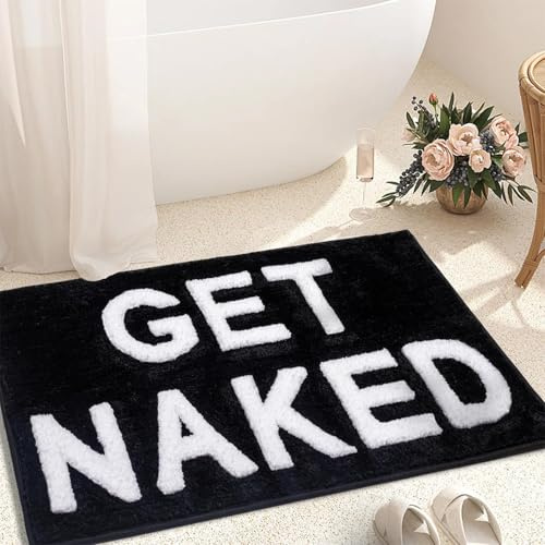 KOEXM Get Naked Badematte, schwarz, rutschfest, saugfähig, niedliche Badematten für Badewanne und Dusche, waschbar