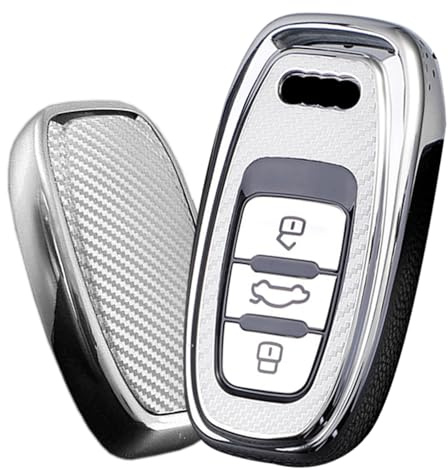 ontto Schlüsselhülle Passt für Audi A3 A4 A6 A7 A8 Q5 Q7 S4 S5 S6 R8 RS4 RS5 RS6 TT E-Tron Quattro 3 Tasten TPU Kohlefaser Autoschlüssel Hülle Etui Schlüsselbox Schlüsselgehäuse Auto-Zubehör-Silber