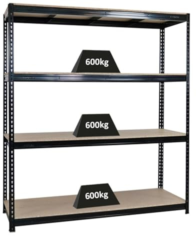 PROREGAL Profi Schwerlastregal Bison, HxBxT 200x180x60cm mit Fachlast 600kg, 4 Fachböden, Schwarz, Steckregal Garagenregal Lagerregal Werkstattregal Weitspannregal
