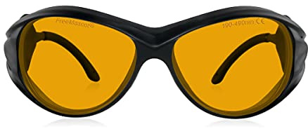 FREEMASCOT Professionelle Laser-Schutzbrille mit Wellenlänge OD 6+ 190nm-490nm UV & Blau Light für 405 nm, 445 nm, 450 nm, 473 nm Laser (Rahmenstil 2)
