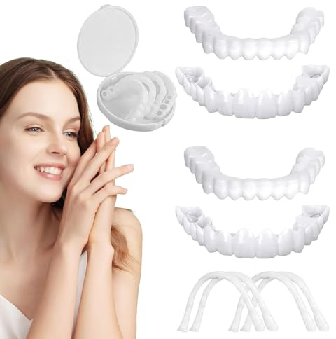 Frenzify 2 Pairs Protesi Dentale sopra E sotto Kit Sbiancante Denti Fascette, Denti Finti da Applicare da Soli Faccette Dentali Estetiche per Uomini Donne Ripara Denti Fai da Te
