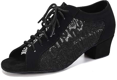 VCIXXVCE Zapatos de Baile Latino Mujer Negro Lace Up Salsa Tango Moderna Zapatos de Baile de Salón tacón bajo, 37 EU