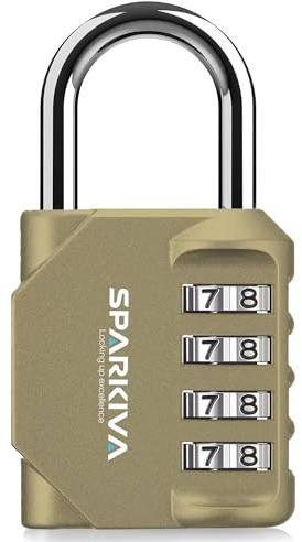 Sparkiva Combination Padlock with Code, 4 Digit Heavy Duty Padlock Weatherproof & Rust-Resistant Gym Locker Padlocks for School & Garage – Secure & Durable Code Padlock,Gold