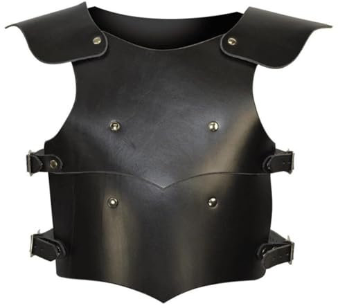 MDFCZXP Mittelalterlicher Brustpanzer im Vintage-Stil, Leder-Brustpanzer, Wikinger-Krieger-Brustpanzer, Schulter-Brustpanzer, Steampunk, Schwarz, 45c