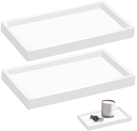 2 Stück Badezimmer Tablett Weißer, 20 × 10 × 2 cm | Aus Silikon, Leicht zu Reinigen, für Küche und Bad
