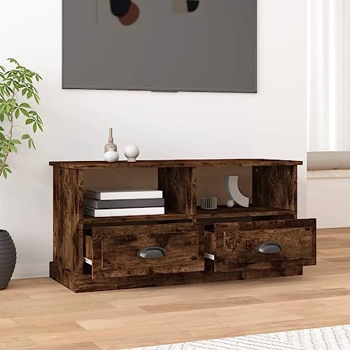 puraday TV-Schrank Wohnzimmer Holzwerkstoff 93x35,5x45 cm Räuchereiche Esszimmer Stereoschrank Fernsehtisch Reichlich Stauraum TV-Regal TV-Möbel Mit 2 Schubladen und 2 offenen Fächern