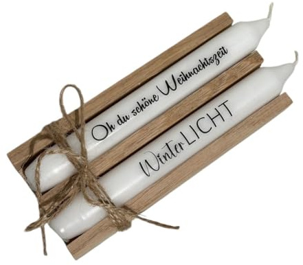 AWASG Adventskerze mit Spruch 2er Set - Kerze Weihnachten - Geschenkkerze Weihnachtskerze Adventszeit - Stabkerze mit Kerzentattoo Set Winterlicht