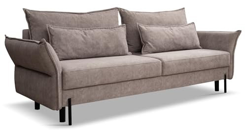 Kaiser Möbel - Sofa mit Schlaffunktion und Bettkasten, Schlafsofa mit Bettzeugbehälter, Bonellfeder, Relaxsofa, Klappsofa, Metallfüße, Bequemes Couch für Wohnzimmer und Jugendzimmer, VOLIO, Gelb