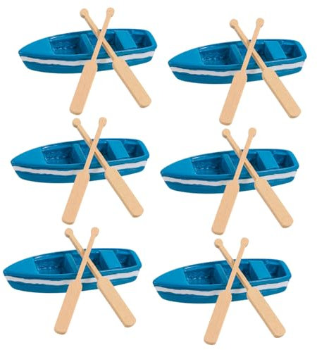 Cabilock 6satz Mini-Boote Und Paddel Aus Kunstharz Modellfiguren Spielzeug Mikrolandschaftsdekoration Simulation Einer Ozean-strandszene Boot Paddel