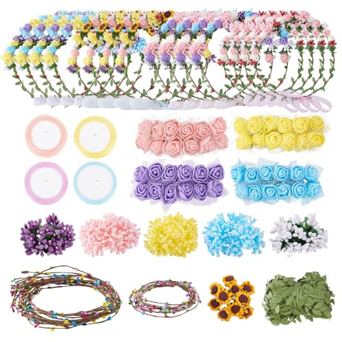 ORIGACH 16 Stück DIY Blumenkranz Stirnband Set Haarreif Blumen Basteln Kit Selber Machen Blumengirlande Blumenkranz Haare Deko Für Hochzeit Geburtstag Party Urlaub