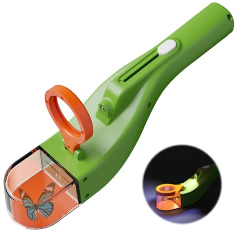 WIYETY Insetticida vivo, con luce LED, cattura ragni e trappola per insetti per esterni, aspirapolvere ricaricabile con lente d'ingrandimento, ideale per bambini e naturalisti, colore: verde