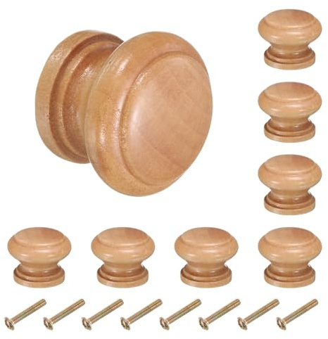 QUARKZMAN 8 Stück runde Holzknöpfe, 28mm/1,1 Pilzform Küchenschrankknöpfe Einzel Loch Schubladenzuggriff Möbelgriffe Dekorative Möbel für Schublade Kommode Kleiderschrank, Hellbraun