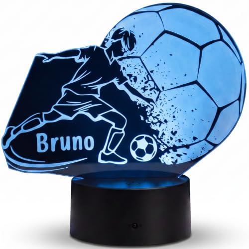 Fußball LED Lampe mit Name zum Selbstbekleben – Nachtlicht Kinder | Geschenk für kleine Fußballfans, Name selbst aufkleben, 16 Farben, dimmbar, Fernbedienung, USB oder Batterie