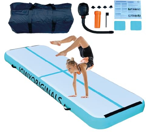 COLCHONETA AIRTRACK INFLABLE | Bomba Incluida | Gimnasia + Yoga + Entrenamiento En Casa | Amortiguación Extra, Impermeable y Portátil | Uso Interior/Exterior Niños Adultos y Atletas (Azul, 300x100x20)