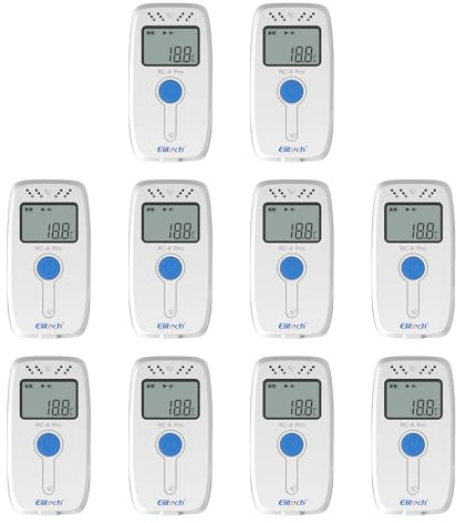 Elitech RC-4H Pro - Registratore dati di temperatura e umidità, riutilizzabile, USB, per PDF e CSV, 64.000 punti, da -40 a 85 °C, 0-100% RH, con software e allarme acustico, confezione da 10