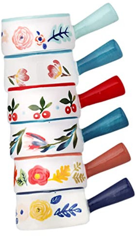 GALPADA Jarra de Cerámica para Leche y Jarabe 50 Ml con Asa Multicolor, Vaso Pequeño para Café Espresso y Crema, Apta para Hogar y Cafetería, Set de 6 Unidades