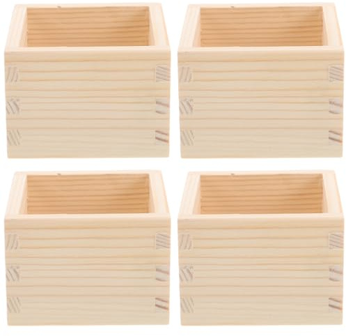 Amosfun 4pcs Japanese Wooden Sake Cups, Square Masu Cups for Holding and Serving Sake, Sushi Shop Accessory