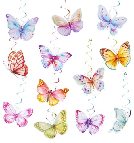 24Pcs Bunt Schmetterling Deko Geburtstag,Schillernd Schmetterlinge Deko im Fantasy-Stil für Frühling Sommer Party, Hochzeit,und Basteln Kindergeburtstag (B)