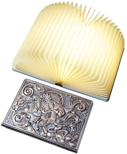 QXMGCBOK Dekorative LED-Buchlampe mit Relief-Design buch licht Stimmungslicht, USB deko bücher, für Familie und Wohnraumgestaltung (Bronze Farbe) | Buchlampe, bronzefarben, Leseleuchten für Bücher im Bett