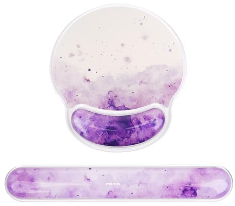 MOSISO Gel Wrist Rest Support for Mouse Pad&Keyboard Set, Circle Curved Ink Cloud Ergonomic Mousepad Non-Slip Base Home/Office Pain Relief&Soft Cooling Gel Easy Typing Pad for Computer Laptop, Purple