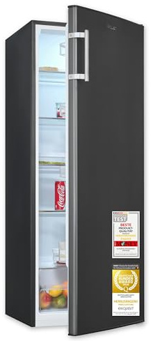 Exquisit KS5320-V-H-040E Vollraumkühlschrank - 242 l - E - Inox-Look | Großer Standkühlschrank mit LED-Licht, 4 Glasablagen, Gemüseschublade und wechselbarem Türanschlag - Leise 40 dB