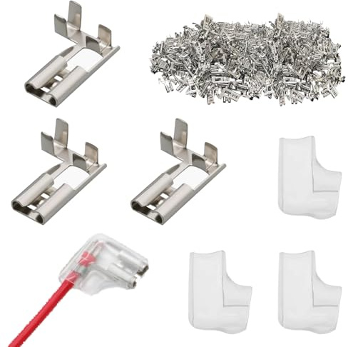 Lot de 60 cosses de câble plates 4,8 mm coudées à 90° avec 60 cosses plates isolées, bornes à sertir, cosses plates thermorétractables, pour interrupteurs, quad, scooter, bateau, appareils ménagers