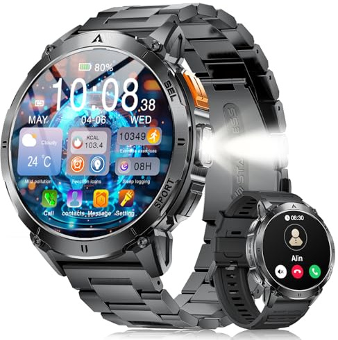 LIGE Military Smart Watch for Men with Bluetooth Call,1.62 AMOLED with LED Flashlight/730mAh,100+ Sports Mode Tactical Fitness Tracker/Heart Rate Sleep Health Monitor/IP68 Waterproof for Android iOS