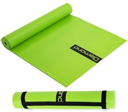 Diamond [Tappetino Yoga in PVC Antiscivolo 173x60 cm Spessore 4 mm Con Tracolla] Materassino, Stuoia, Yoga Mat per Pilates, Stretching, ginnastica, Home Gym, arrotolabile, Verde/Arancio