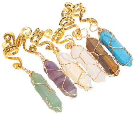 LOLIPPYY 6 Stück Vintage Haarschmuck Stein Haaranhänger Wikinger Haarschmuck Steinanhänger Flechten Stein Vintage Schmuck Für Haare Perlen Charms Metall