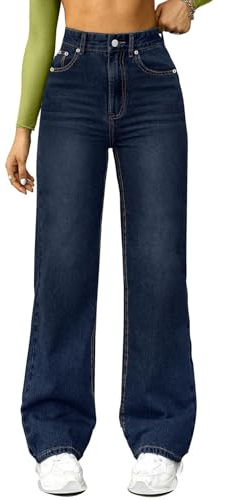 Générique Jean Femme Taille Haute - Pantalon Jean Large Femme Fluide - Coupe Droite Straight Baggy Trousers Loose Fit Pants avec Poches Elastique Pantalon Fluide Hiver Detente Denim Trousers