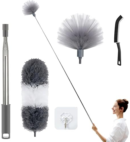 Staubwedel Teleskop Waschbar Mikrofaser Duster Lang Ausziehbar Bis 254cm,5 Stück Staubwedel Lang Ausziehbar,Staubmagnet Verbiegbare Staubfänger Spinnenwebenentferner für hohe Decken Deckenventilator
