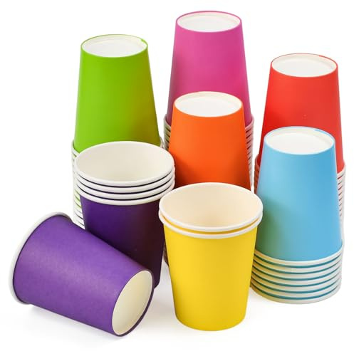 SLTAXAR 70 Stück Bunte Pappbecher 250ml Regenbogen 7 Farben Einweg Becher Partybecher aus Papier Einwegbecher Biologisch Abbaubar für Geburtstag Hochzeit Ostern Kaffee Tee Heiße und Kalte Getränke