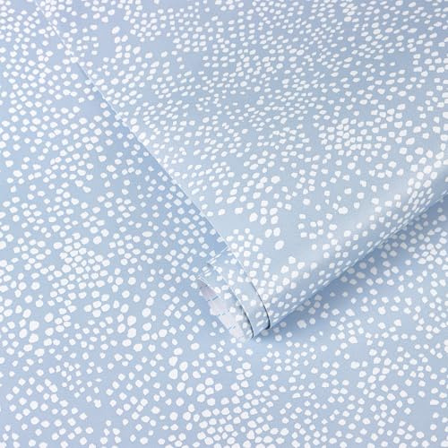 Yomshi Självhäftande tapet Polka Dots, vit och blå, väggtapet, modern, självhäftande klistermärke, tvättbar, strukturerad, självhäftande möbelfolie för vägg, badrum, kök, 44 x 300 cm