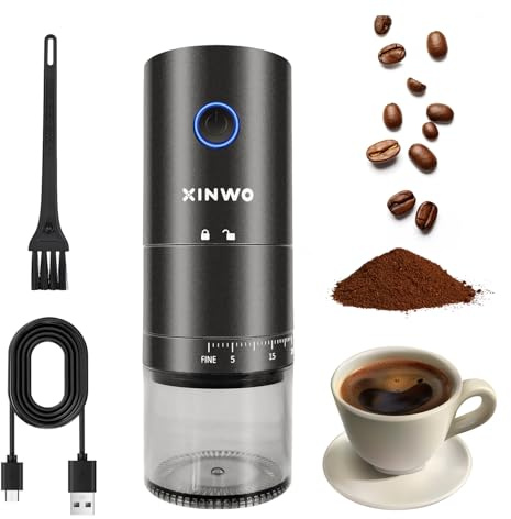 XINWO Abidjan | Molinillo de Café Eléctrico Recargable - 38 Niveles de Molienda, Muelas Cónicas de Cerámica, Doble Compartimento - Molido Fino a Grueso (0.1–4mm), USB-C - Negro Mate.