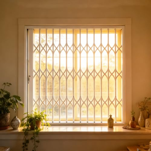 Garde Corps Fenetre Barre Sécurité Extensible Fenêtre/Barre Porte Verrouillable, Grille Sécurité Anti-effraction Baie Vitrée, Garde-corps Pliable Sortie Secours(W110xH120cm/44x48in)