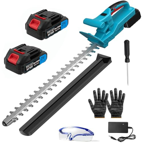 Akku-Heckenschere,Elektrische Heckenschere mit 2x2000 mAh Akkus | 51 cm Schnittlänge, 15 mm Zahnabstand,ergonomischer Griff,Heckenschneider für Garten und Sträucher