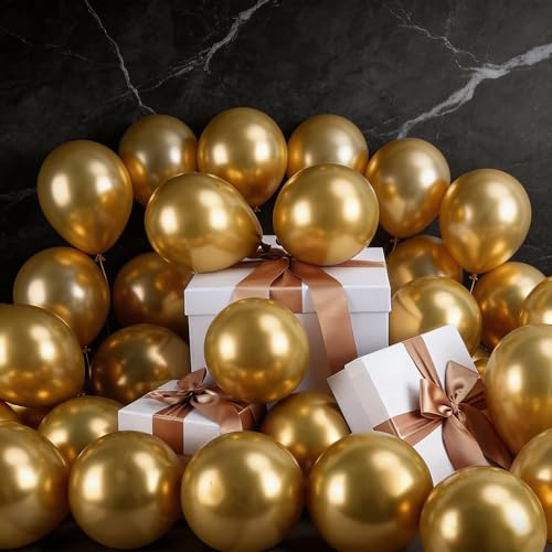 100-Pack Metallic Gold Balloons - 5 Inch Reusable Party Balloons for Decorations - Elegant Birthday, Anniversary Party Supplies