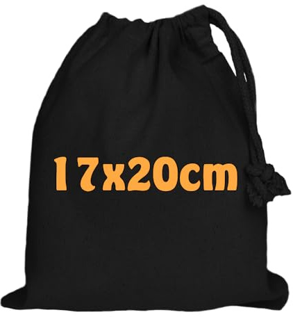 Baumwollbeutel 17x20 cm mit Kordelzug – kleine Stoffbeutel aus Baumwolle für Aufbewahrung, Geschenke oder Adventskalender - OEKO-TEX® STANDARD 100 zertifiziert (Schwarz (25 Stk.))