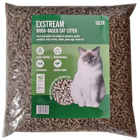Exstream Cat Litter Wood Pellets Absorbent Pine Hygiene Odour Control 60/30/15/10 Litres (10 Litre Bag)
