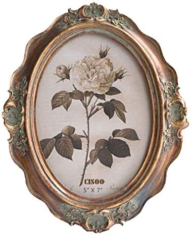 CISOO vintage oval bildram 5 x 7 antik fotoram bordsskärm och vägghängande heminredning (brons guld)