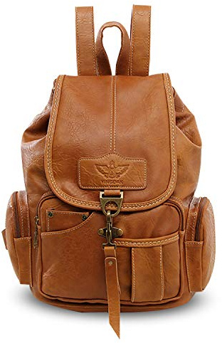 FANDARE Retro Rucksäcke Schulrucksack Schultasche Wasserdicht Schulranzen Damen Herren Teenager Backpack Tagesrucksack Reise Daypacks für Uni Büro Alltag Freizeit Campus Wandern Dauerhaft Licht Braun